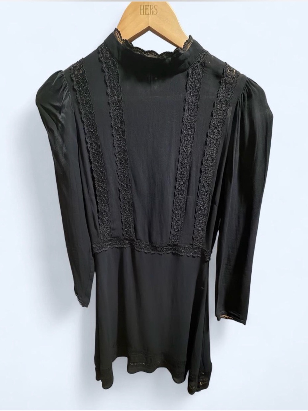 Reformation Black Lace-Trim Victorian High-Neck Women's Top